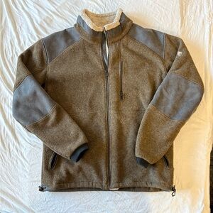Kuhl Mens XL Alpenwurx Fleece Fuzzy Jacket Brown Elbow Shoulder Pads Outdoor